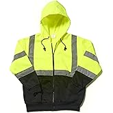 FORESTER High Visibility Reflective Class 3 Zippered Hooded Sweatshirt. High Visibility Hoodie For Men with Black Bottom