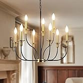 JZQWCK Black and Gold Chandelier for Dining Room Light Fixture, 9 Lights Modern Farmhouse Chandeliers for Living Room Hanging