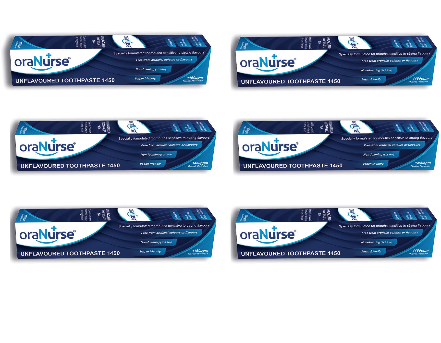 Oranurse Unflavoured Toothpaste 6 Pack for Kids and Adults - Non Flavoured with 1450ppm Fluoride for Sensitive Mouths | Non Foaming SLS Free - 50ml