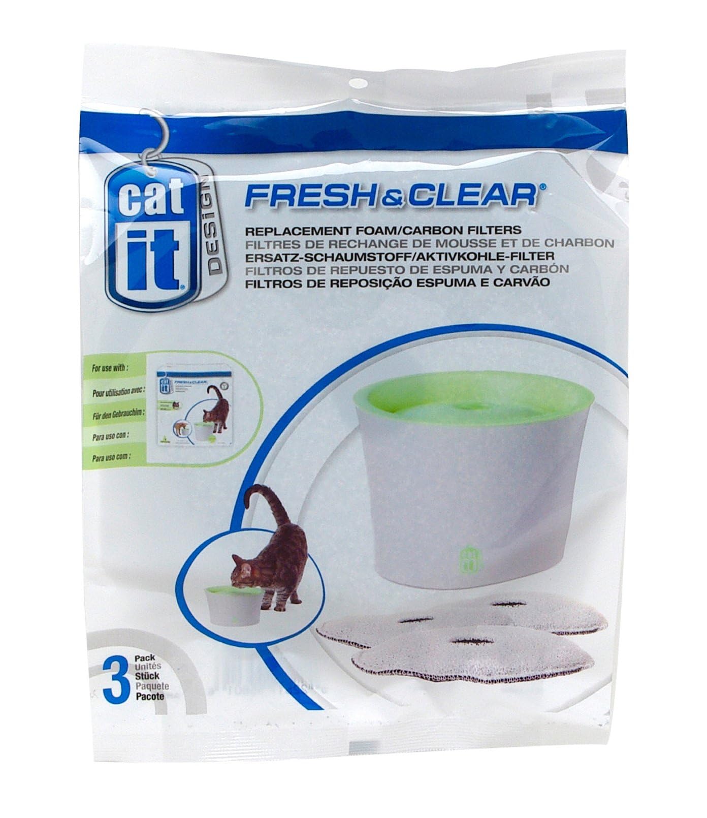 Catit Fresh and Clear Replacement Foam/ Carbon Filters, Pack of 3