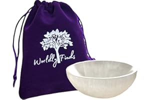 Worldly Finds Selenite Crystal Smudge Bowl, 7 Sizes, Hand-Carved, Moroccan Crystal Holder to Charge, Cleanse Crystals, Charging Selenite Bowl, Spiritual Gifts, Wicca Supplies (3" Medium)