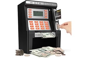 Gadetouq ATM Piggy Bank for Kids for Real Money Safe with Debit Card, Coin Recognition,Bill Feeder,Balance Calculator, Digital Electronic Kids Piggy Bank Boalord for Boys Girls