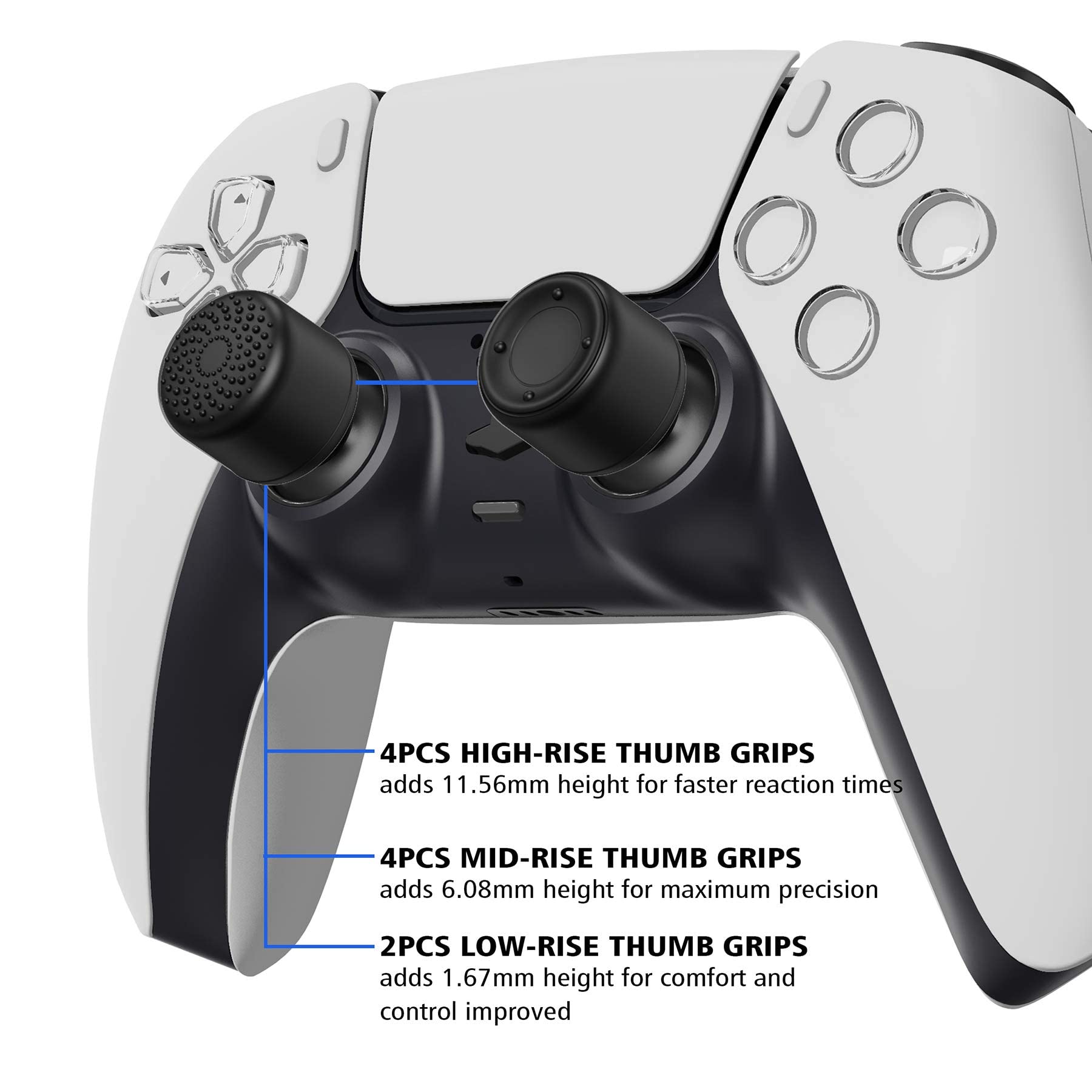 playvital Black Ergonomic Thumbstick Grips for PS5, PS4, for Nintendo Switch Pro, Xbox Series X/S, Xbox One, Xbox One X/S Controller - with 3 Height Convex and Concave - Raised Dots & Studded Design