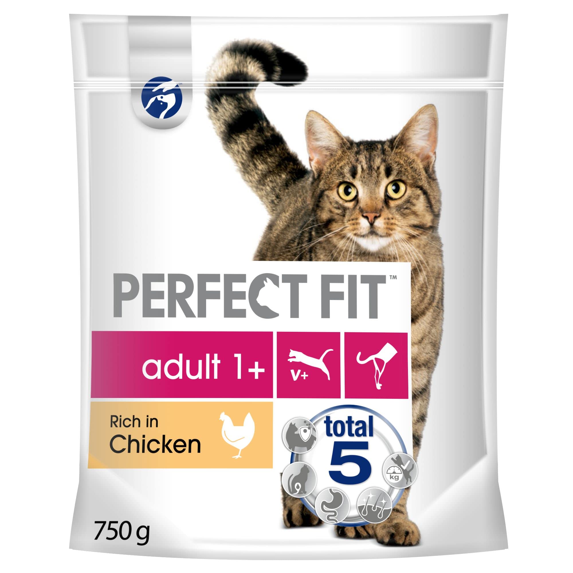 Perfect Fit Adult 1+ - Complete Dry Food for Adult Cats from 1 Year Old, Rich in Chicken, 3 Packs of 750 g