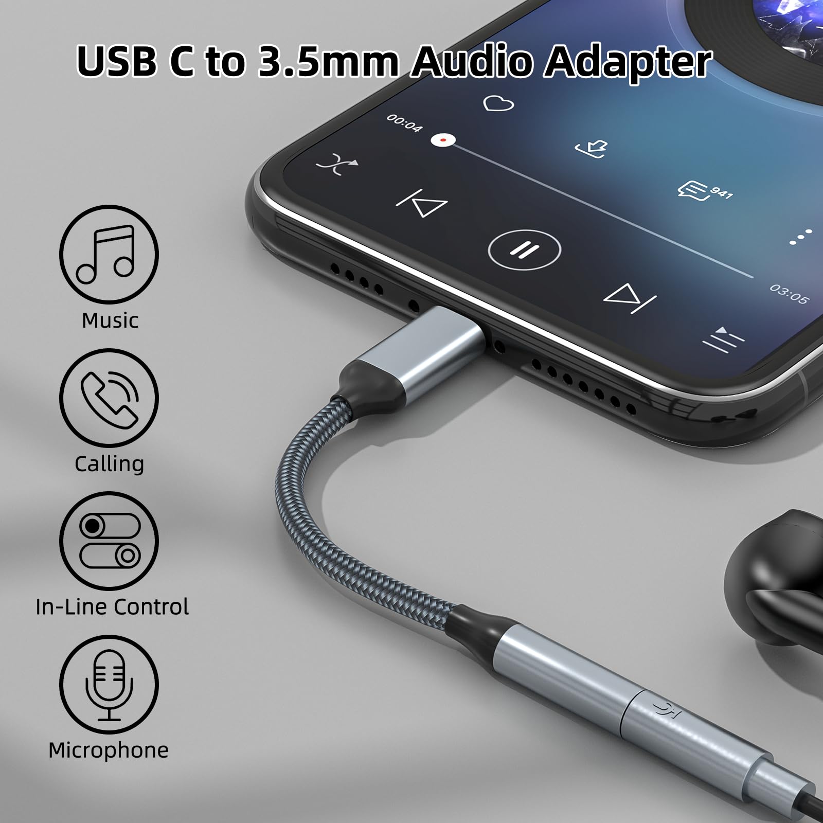 USB C to 3.5mm Headphone Jack Adapter(2 Pack), USB-C to Aux Audio Dongle Cable for iPhone 16 Pro Max/16 Pro, 15 Pro Max/15 Pro/15 Plus, Galaxy S23-S21 Ultra, Pixel, iPad Pro, MacBook (Black)