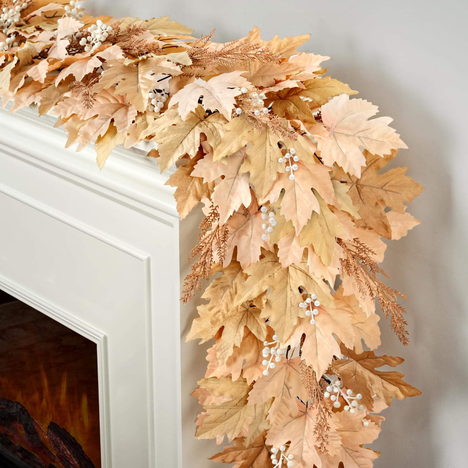 Photo 1 of Fall Decorations for Home - 6Ft Artificial Berry Cypress Leaves Garlands - Autumn Garland Centerpieces for Harvest Halloween Thanksgiving Fireplace Mantle Table Porch Indoor Decor