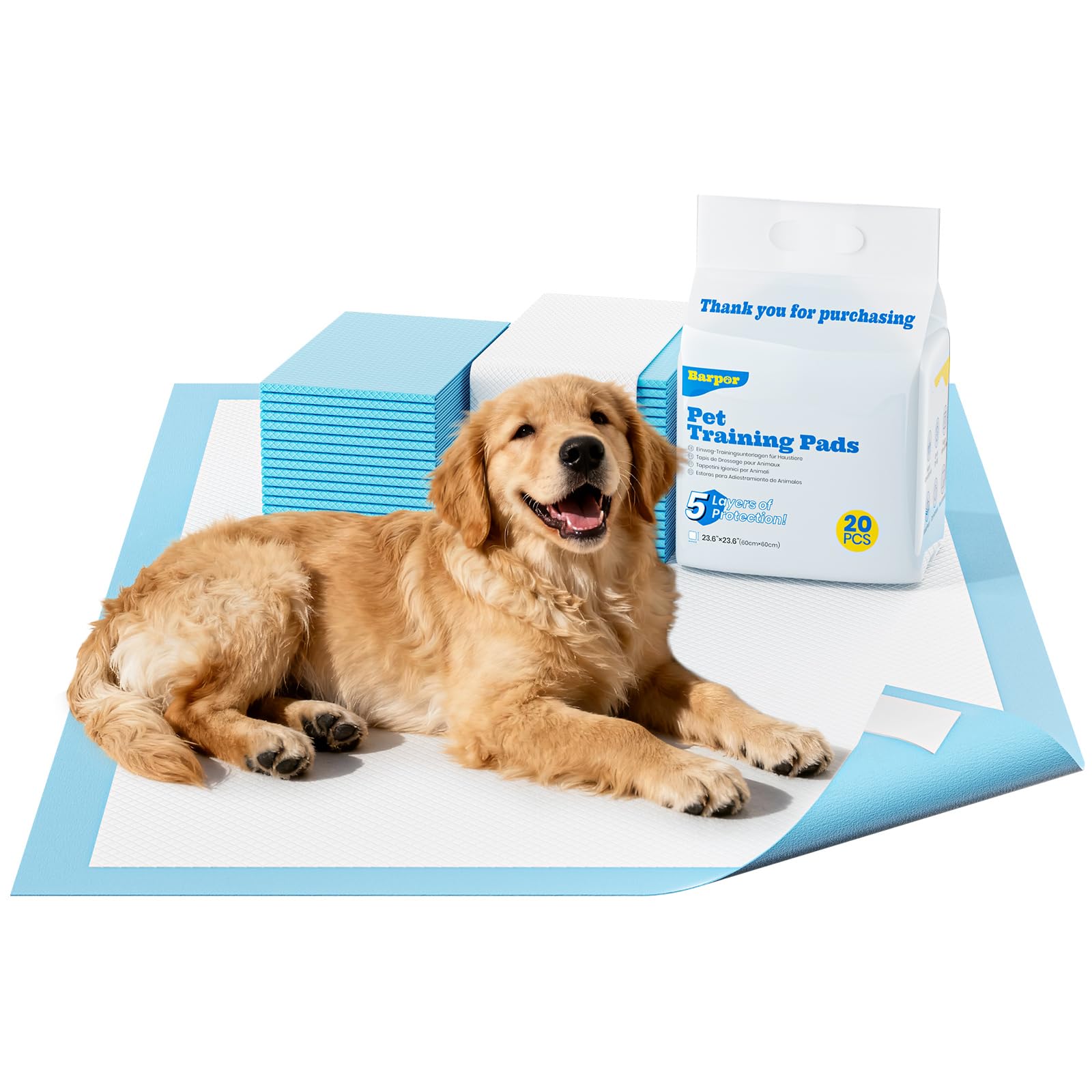 Puppy Training Pads 40 Pack - Large Dog Training Pads 60x60cm Super Absorbent Leak-Proof Anti-Slip Heavy Duty, 5-Layer Design with Quick Dry Surface