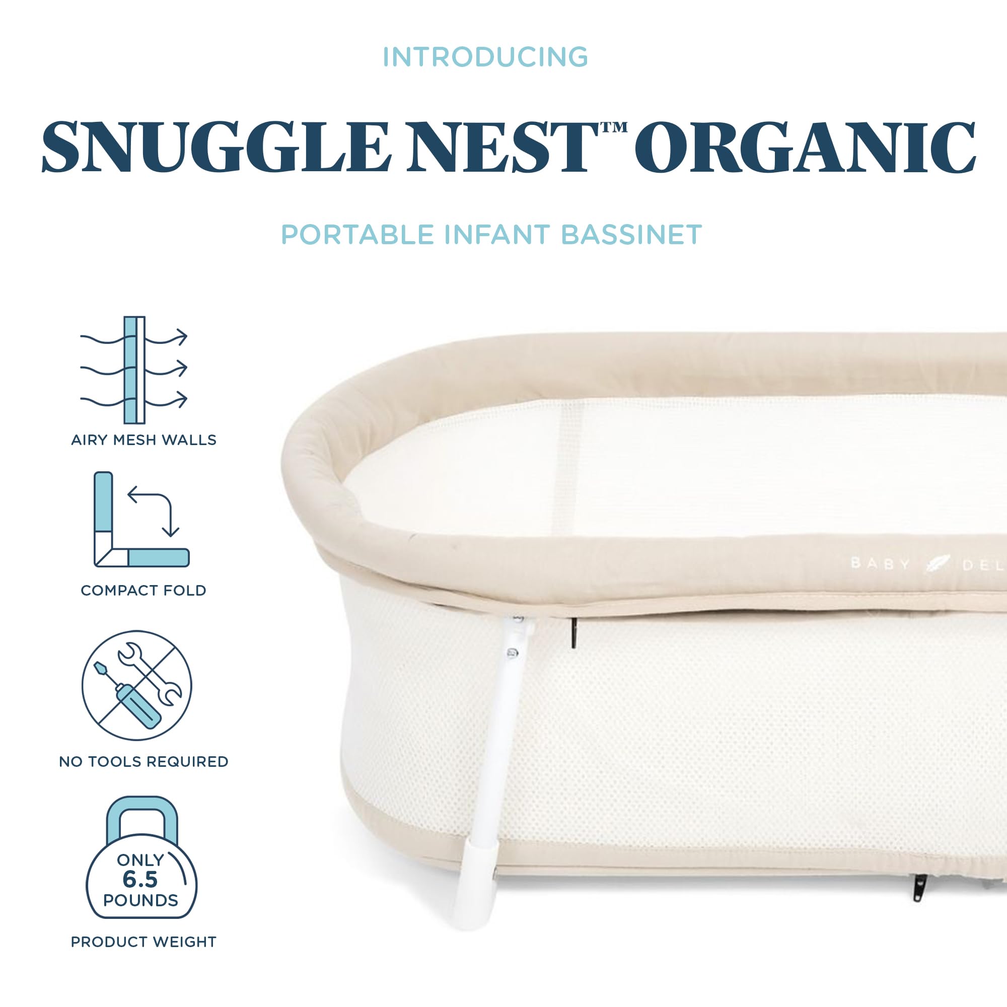 Baby Delight Snuggle Nest Bassinet, Portable Baby Bed, for Infants 0 – 5 Months, Organic Oat