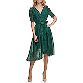 Tommy Hilfiger Womens V Neck Faux Wrap Midi Dress
