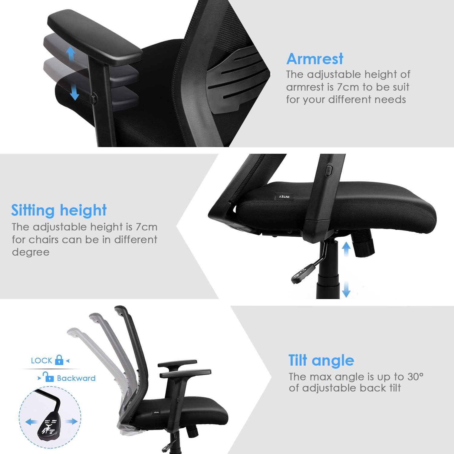 INTEY Office Chair Desk Chairs, Ergonomic Computer Chair with 30