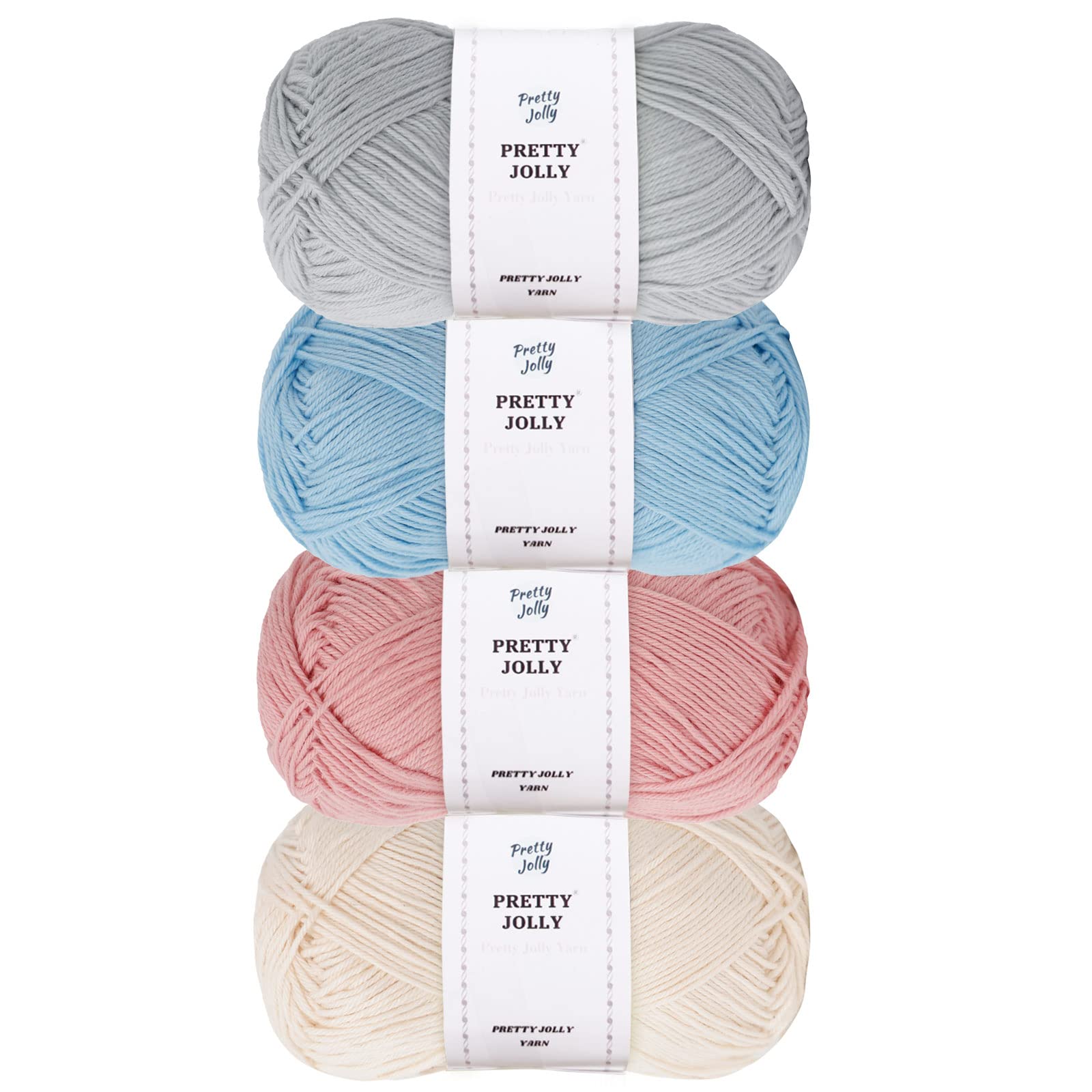 Pretty Jolly 4 Skeins Soft Baby Yarn, 100% Cotton, Crochet & Knitting, 4 Ply, Fingering Weight, Blanket Yarn for DIY Craft Total Length 4×160m/4×50g (Set 2)