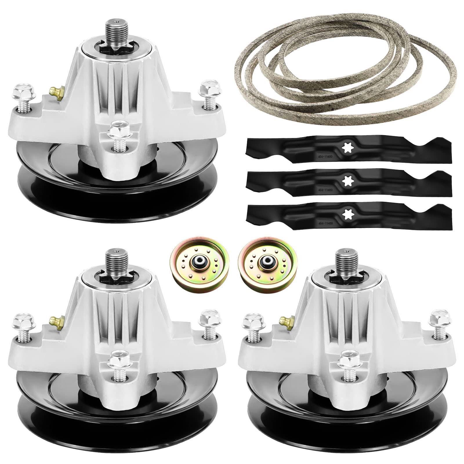 Photo 1 of 50 Inch Lawn Mower Deck Rebuild Kit Fit for LTX1050KH LTX1050VT SLTX1050, 3 Spindles 618-05016 918-04825/3 Pulleys/2 Idlers/3 Blades/1 Belt (Length 162")