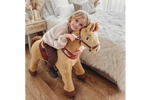 PonyCycle Kids Ride on Rocking Horse Toys with Brake (30" Height/Size 3 for Age 3-4/ Light Brown) Boys and Girls Gifts Premiu