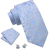 Mantieqingway Floral Ties for Men Handkerchief Cufflinks Set, Groomsmen Tie Polyester Necktie for Wedding Informal Prom Party