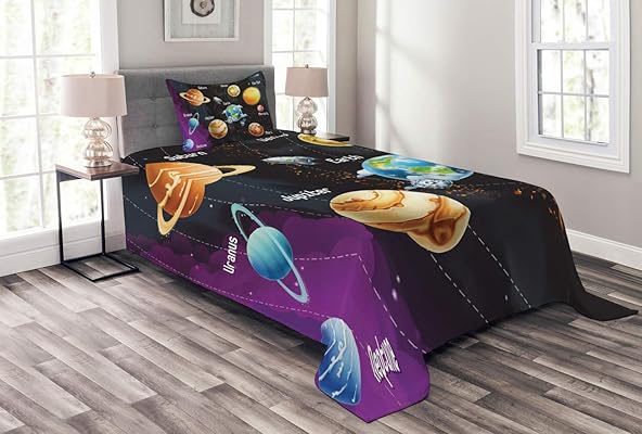 Ambesonne Outer Space Bedspread Set with Solar System Design, Twin