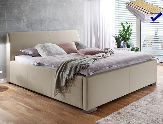 Expendio Polsterbett Mit Bettkasten Larissa 180x200 Beige Lattenrost Matratze Doppelbett Ehebett Bettgestell Futonbett Bett Amazon De Kuche Haushalt