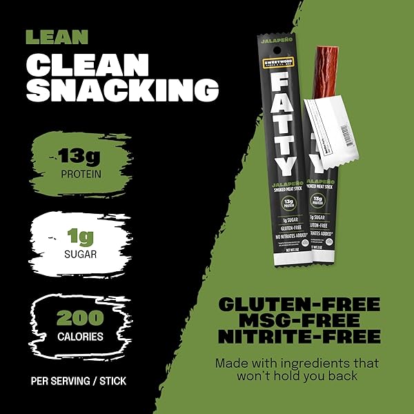 FATTY MEAT STICKS, MADE WITH GRASS FED BEEF, PORK RAISED WITHOUT ANTIBIOTICS, 13G PROTEIN PER STICK, JALAPENO, 2 OZ.