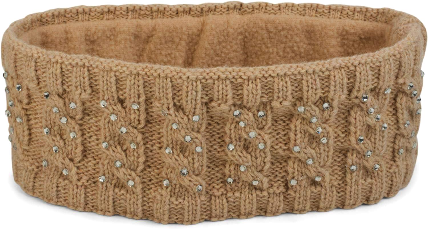 styleBREAKER Women Browband with plait pattern and rhinestones, soft fleece lining, hair band, headband 04026001, color:Beige