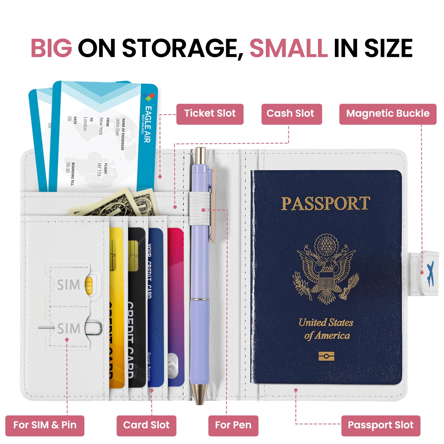 Passport Holder for Travel Essentials, RFID Blocking Leather Cover Wallet with Magnetic Closure, Aesthetic & Cute Passport Book Case for Women and Men - Wildflower