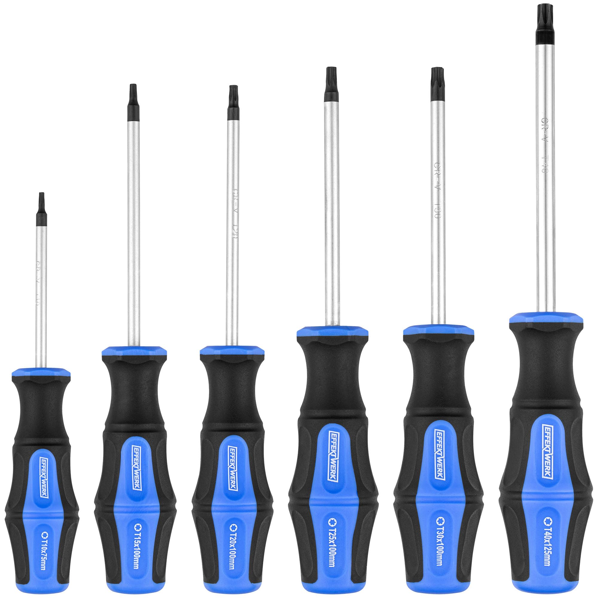 EffektWerk - 6-pc Torx Screwdriver Set - Star Screwdrivers T-10, T-15, T-20, T-25, T-30 & T-40 w/Magnetic Tips - Torque Screwdrivers w/Ergonomic Handles - Heavy-Duty for Professional Results