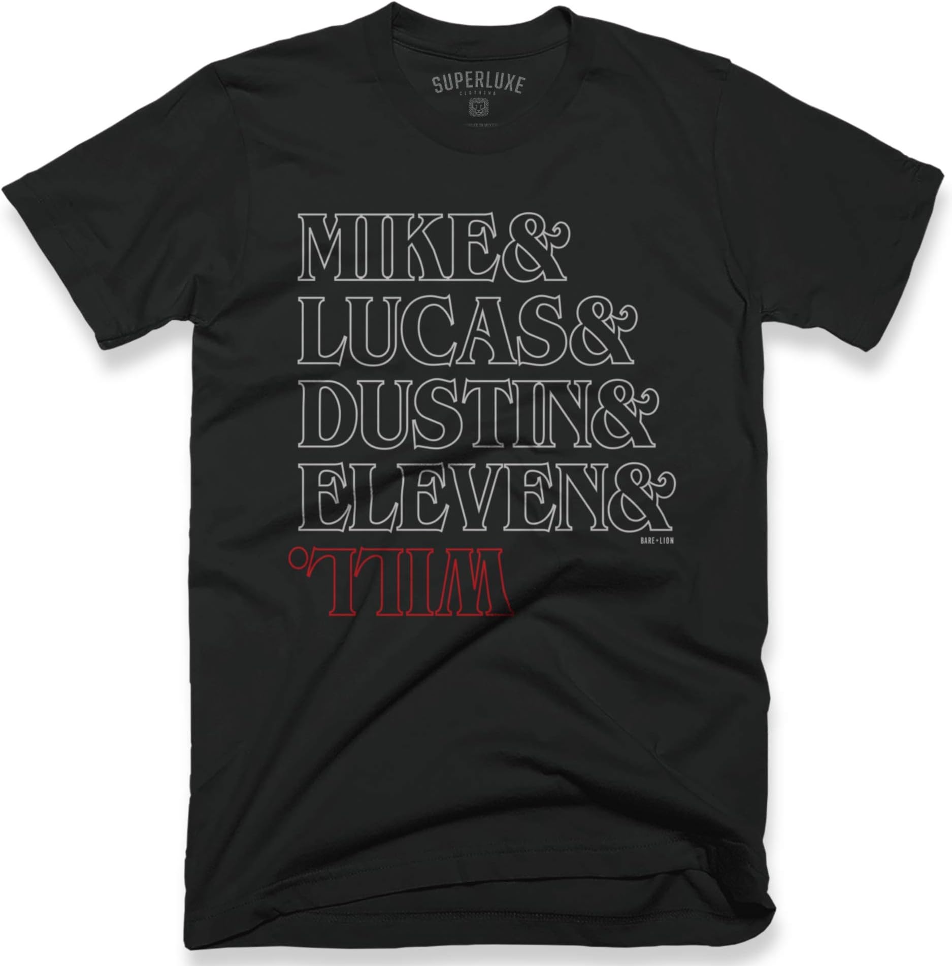 Superluxe Clothing The Party Mens Mike Dustin Eleven and Will Names Upside Down T-Shirt