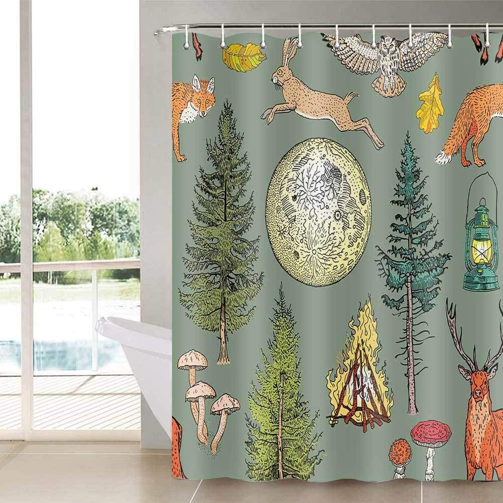 N Aidatain Lime Green Shower Curtain Wild Animals and Plants Bath Curtains for