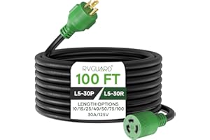 RVGUARD 3 Prong 30 Amp 100 Foot Generator Extension Cord, NEMA L5-30P/L5-30R 125V 10 Gauge SJTW Generator Power Cord with Cord Organizer, ETL Listed