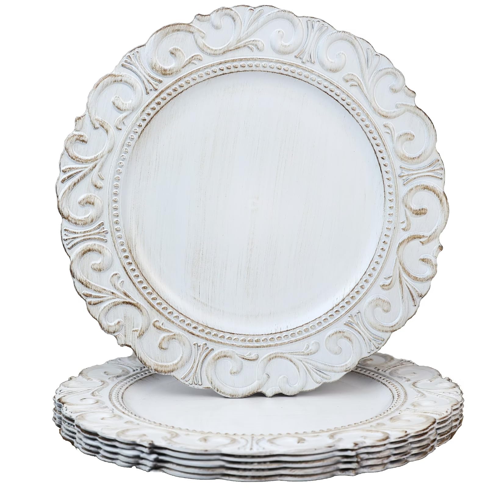 Photo 1 of Spsyrine White Charger Plates, Set of 6 Chargers for Dinner Plates, 13 Inch Table Chargers for Bulk Wedding, Party Decoration