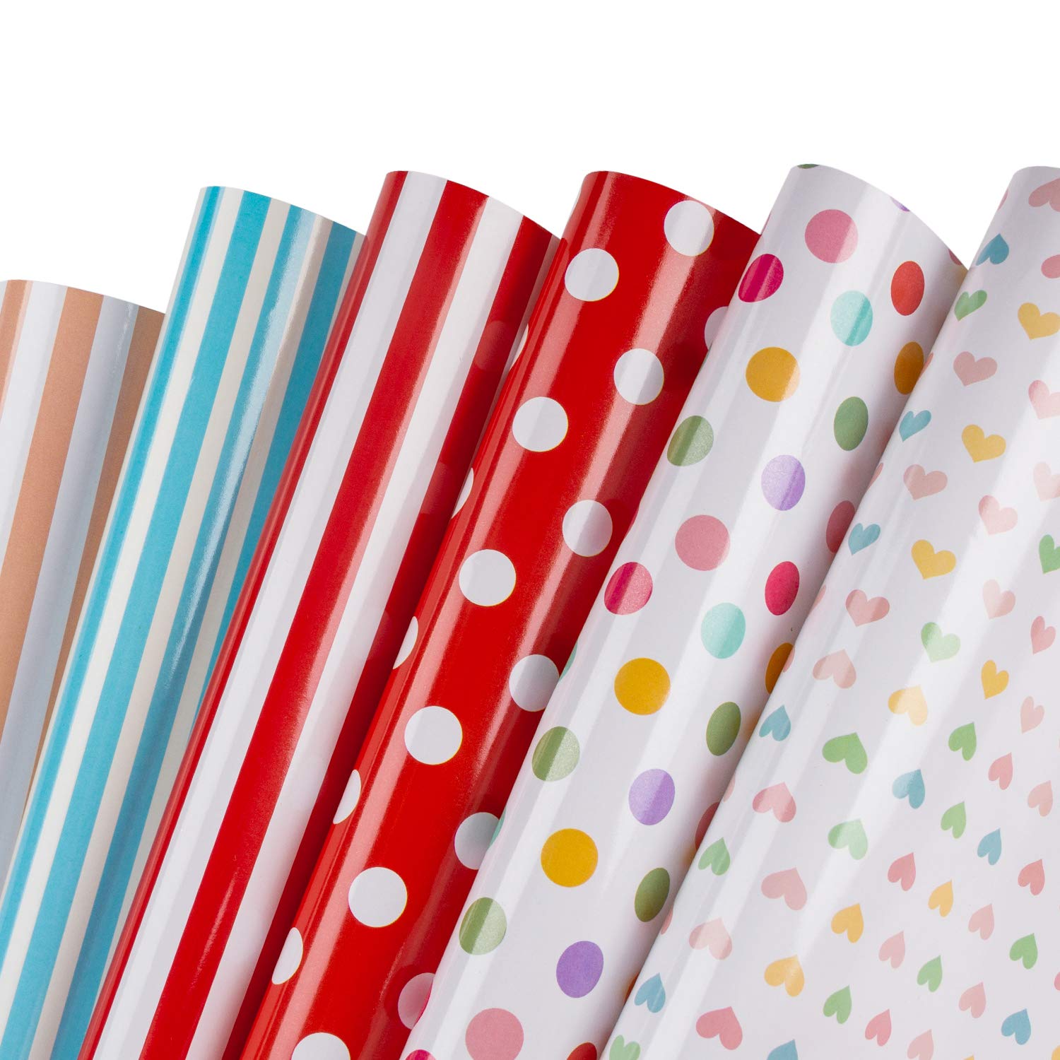 RUSPEPA Wrapping Paper Sheets - Dots, Herts, stripe Colorful Wrapping Paper - 6 Folded Sheets - 50 cm X 70 cm