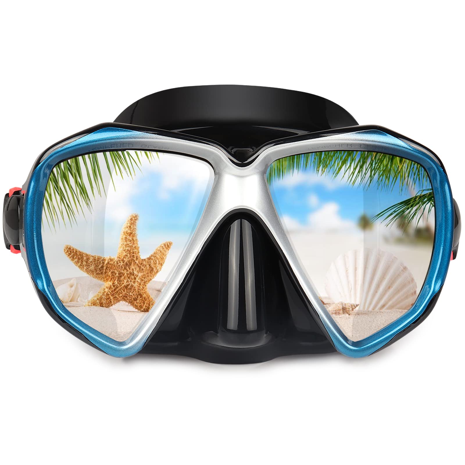 Snorkel Diving Mask Panoramic HD Swim Mask, Anti-Fog Scuba Diving Goggles,Tempered Glass Dive Mask Adult Youth Swim Goggles with Nose Cover for Diving, Snorkeling, Swimming (Blue) — image 1