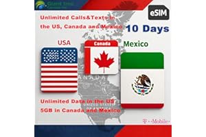USA Canada Mexico Mobile Travel Plan USA Travel eSIM(10 Days Included) Unlimited Data/Calls/Texts(10-Days eSim Delivered via 