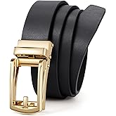 Women Leather Ratchet Belt for Jeans Pants with Automatic Gold Buckle Trendy Adjustable Ladies Dress Waist Belt Width 1.2"