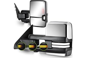 SIZIOM Switchback Towing Mirrors for 2009-2018 Dodge Ram 1500,2010-2018 Ram 2500 3500,1500 Classic 2019-2024 with Sequential Signal/Running/Backup/Puddle Lights Extendable Pair(Chrome)
