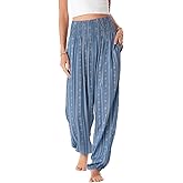 Lotus and Luna Women's Harem Pants Thai Pants for Beach & Lounge High Waisted Flowy Boho Pants Genie Pants Yoga Pants