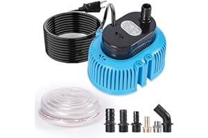 AKYPACH Pool Cover Pump Above Ground Water Removal Pump Swimming Pool Draining, Submersible Water Pump Sump with 16 Ft Drainage Hose & 25 Ft Power Cord 850GPH inGround 6 Adapters (Blue)