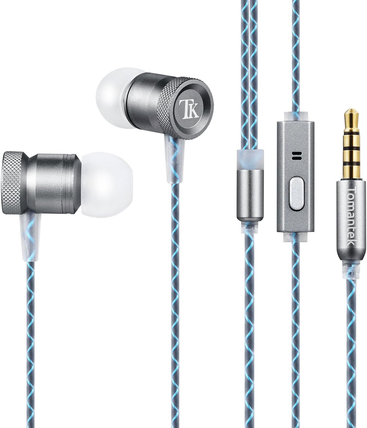 TOMANTEK TK-EM128 Earphones Headphones, High Definition, in-ear, Tangle Free, Noise Isolating with Microphone & 3.5mm Cable for iPhone, iPod, iPad, MP3 Players, Samsung Galaxy etc,Grey