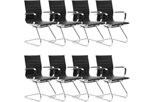 WAHSON OFFICE CHAIRS Wahson Office Guest Chairs No Wheels & Reception Chair, Leather Waiting Room Chairs Mid Back Conference Chair with Sled Base for Meeting/Lobby/Restroom, Black (8 Pack)