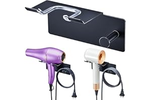 XILIMEN Hair Dryer Holder Wall Mounted, Blow Dryer Holder Adhesive, Stainless Steel Hairdryer Holder for Bathroom, Hair Tool Organizer with Plug&Cord for Cabinet Bathroom Bedroom Barber Shops