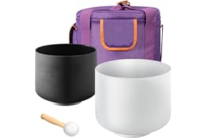 VEVOR 2PCS Crystal Singing Bowls, 8-inch and 10-inch A & F Note Singing Bowls, Frosted Quartz Singing Bowl with 10" Carrying 