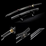 jihpensword,Katana Samurai Sword 1065 Carbon Steel Heat Tempered Full Tang Sharp Black Scabbard 41inch