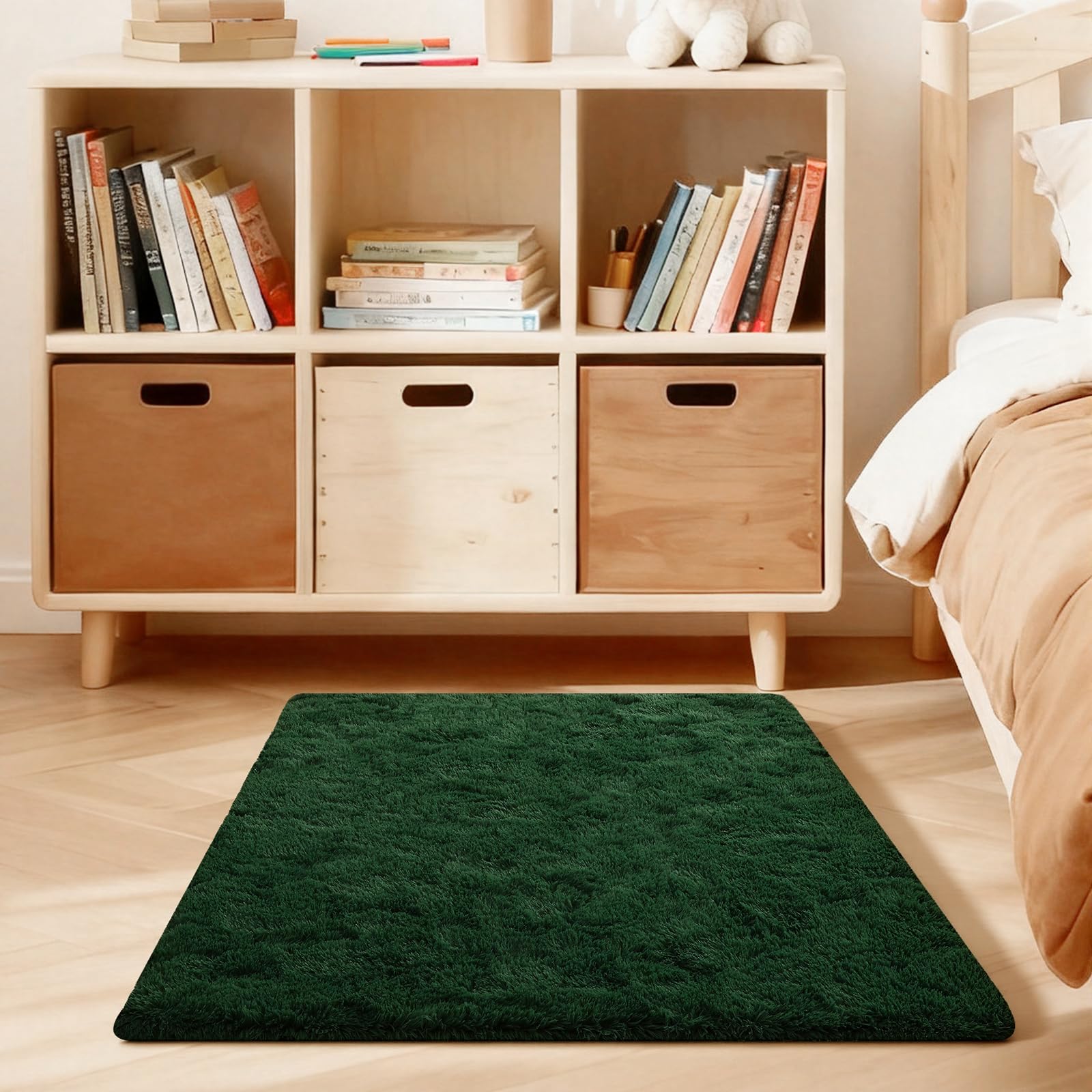 Ehayx Dark Green Rugs for Bedroom, 3x5 Fluffy Area Rugs for Living Room, Small Fuzzy Shag Soft Non-Slip Carpet for Kids Girls and Boys Nursery Dorm Indoor Room Home Decor (3ft X 5ft, Dark Green)