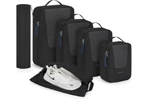 BAGSMART Packing Cubes for Suitcases, 6 Set Suitcase Organizer Bags Set & Packing Cubes for Travel, Lightweight Packing Organizers with Shoe Bag & Luandry Bag