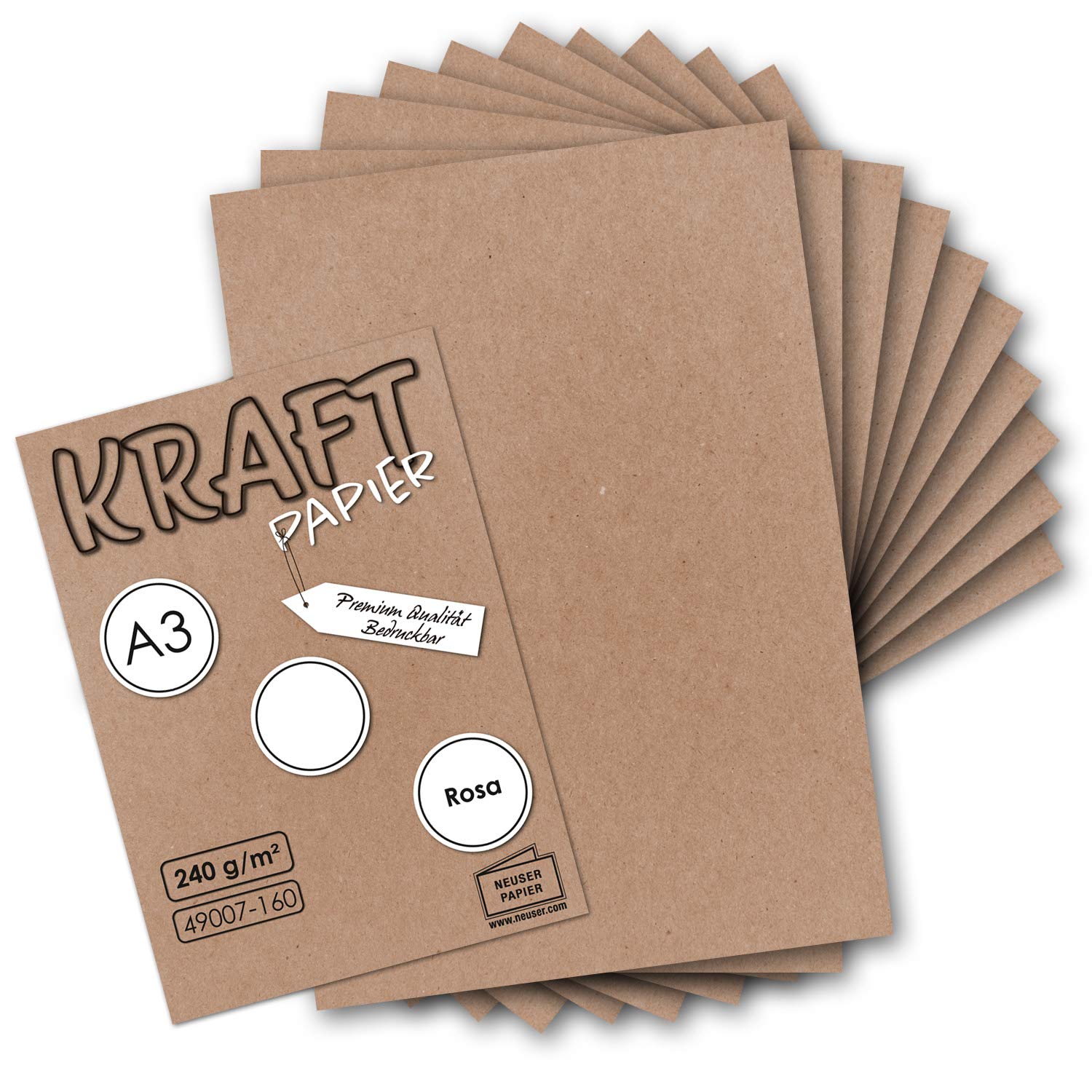 Gustav Neuser Vintage Kraft Paper A3 29.7 x 42 cm 240 g/m² Natural Recycled Card 100% Eco Friendly Pack of 50 Sheets Pink