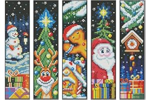 ZuoAnLF 5 PCS Cross Stitch Bookmark Kits,Stamped Bookmarks Cross Stitch Kit for Adults Beginner,Embroidery Bookmark,14CT(Christmas)