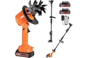 CANVINO 24V Cordless Mini Tiller Cultivator - Lightweight 1.5kg Rototiller, 4" Working Width, 235RPM with 4 Rows Tines for Effortless Gardening - Includes 2x1.5Ah Batteries & Charger