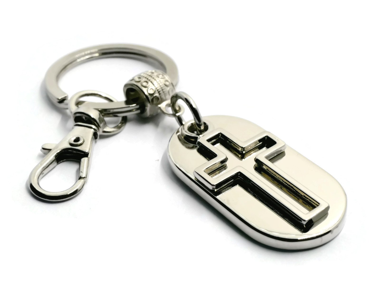 BrownBeans, Polish Alloy Christian Cross Tag Keychain Fob Key Chain Ring Holder with Clip (BBKC1032) (A01)