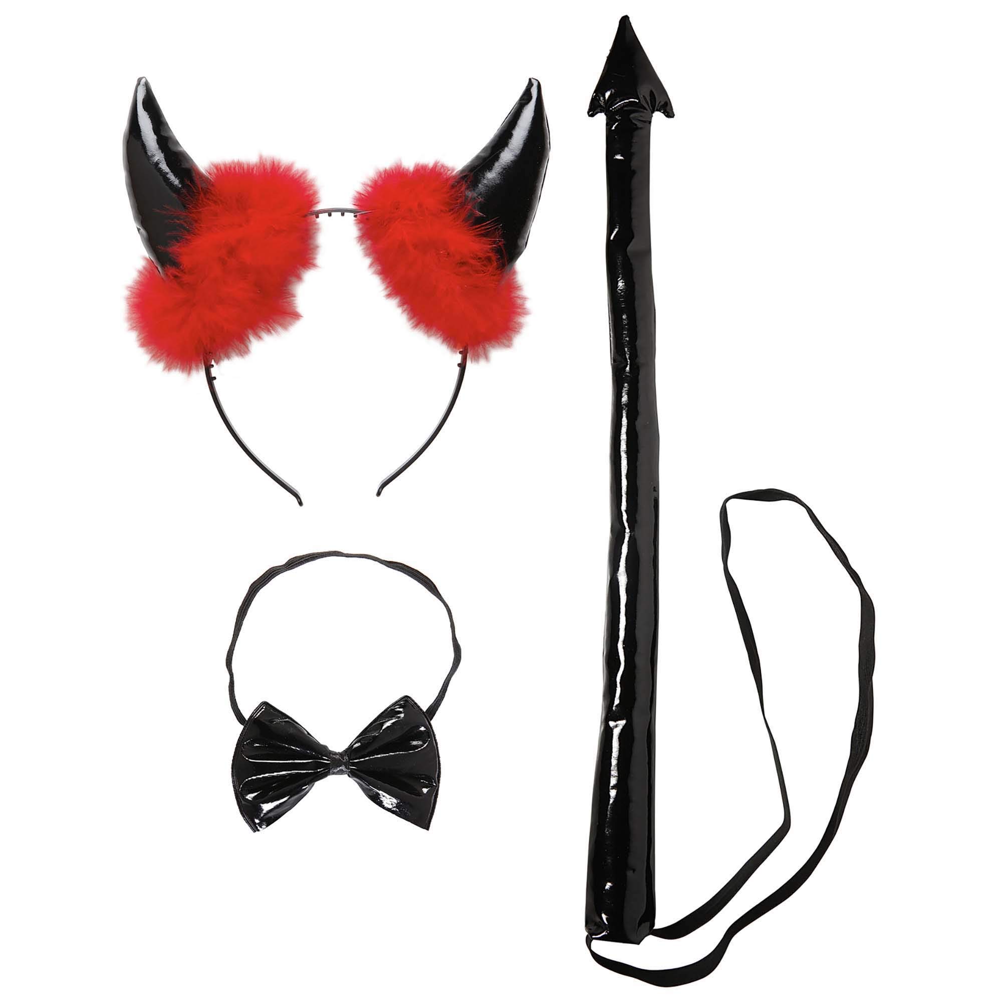 Black Vinyl Devil Dress Up Set Accessory for Halloween Lucifer Satan Fancy Dress