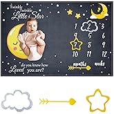 CSFOTO Baby Milestone Blanket 60''x40'' Starry Sky Newborn Month Blanket Star and Moon Newborn Photography Background Prop for Boy & Girl Personalized Shower Present with Frame