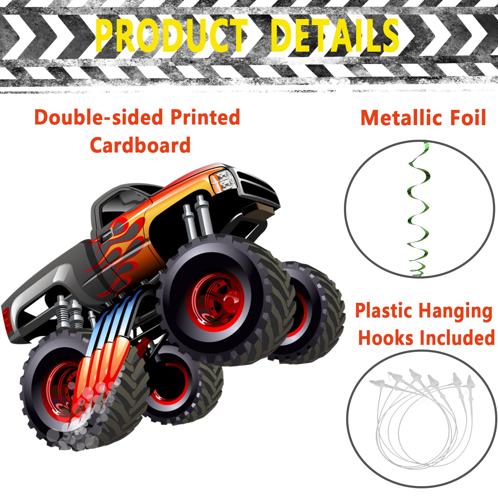 Monster Truck Hanging Swirls Set 25Set Monster Truck Birthday Party Hanging Decoration Monster Truck Party Supplies For Boys Birthday