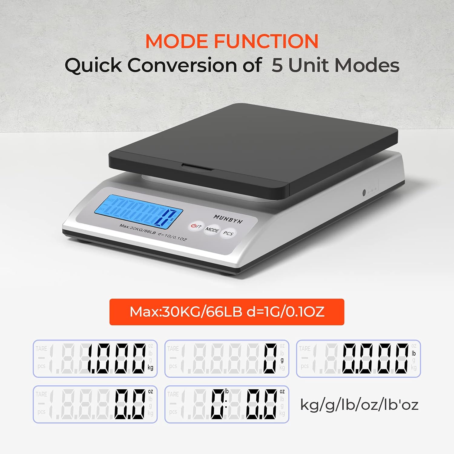 MUNBYN Digital Shipping Scale, 66lb Postal Scale with Hold and Tear Function Gram/Ounce/Pound Mail Postage Scale for Shipping Packages Mailing Small Business: Industrial & Scientific